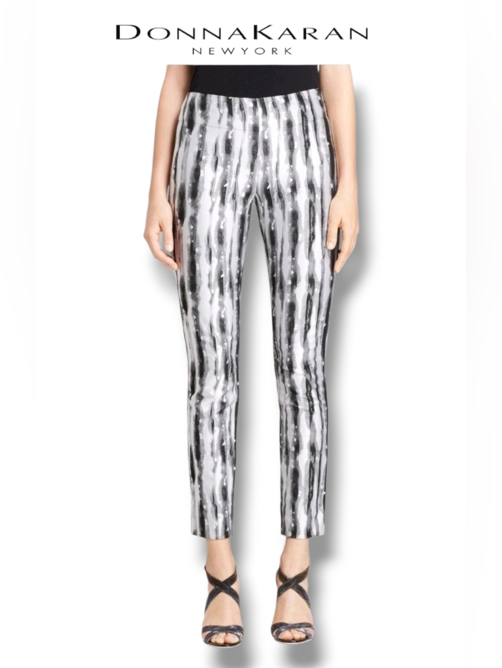 Donna Karan Black Label Painterly Splattered Stripe Trousers Size Us 14 | Fr 44